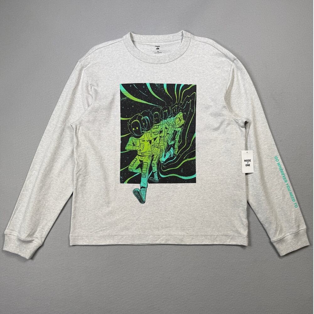 Mode of One Men's Relaxed Space Guy Graphic Cotton T-Shirt grey Medium $50